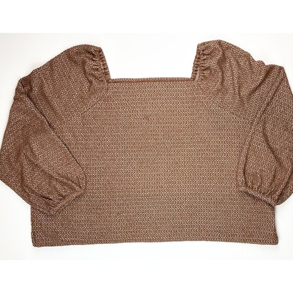Madewell Puff Sleeve Chocolate Brown Textured Indie Boho Blouse, Plus Size 4X - Picture 5 of 10